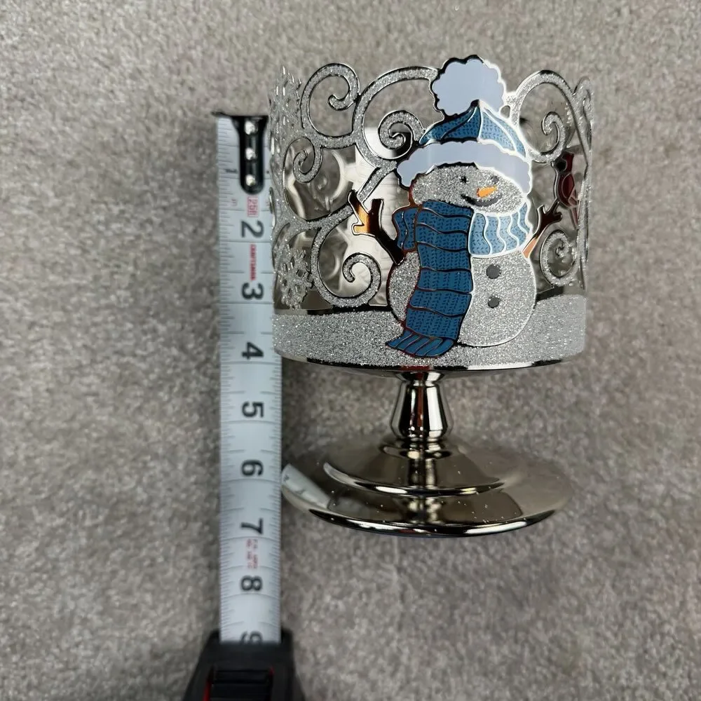 New Bath & Body Works Christmas 3 Wick Candle‎ Holder Cardinal Snowman Pedestal